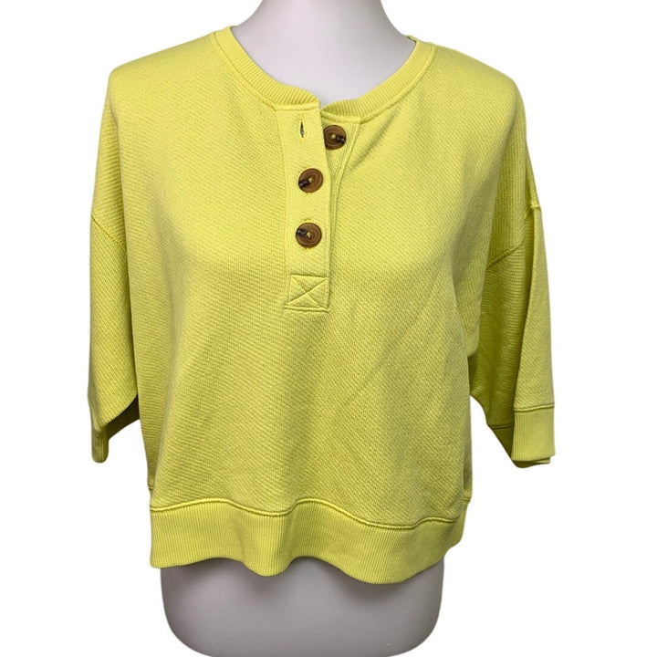 New American Eagle Womens Medium Half Sleeve Henley Cropped Knit Shirt