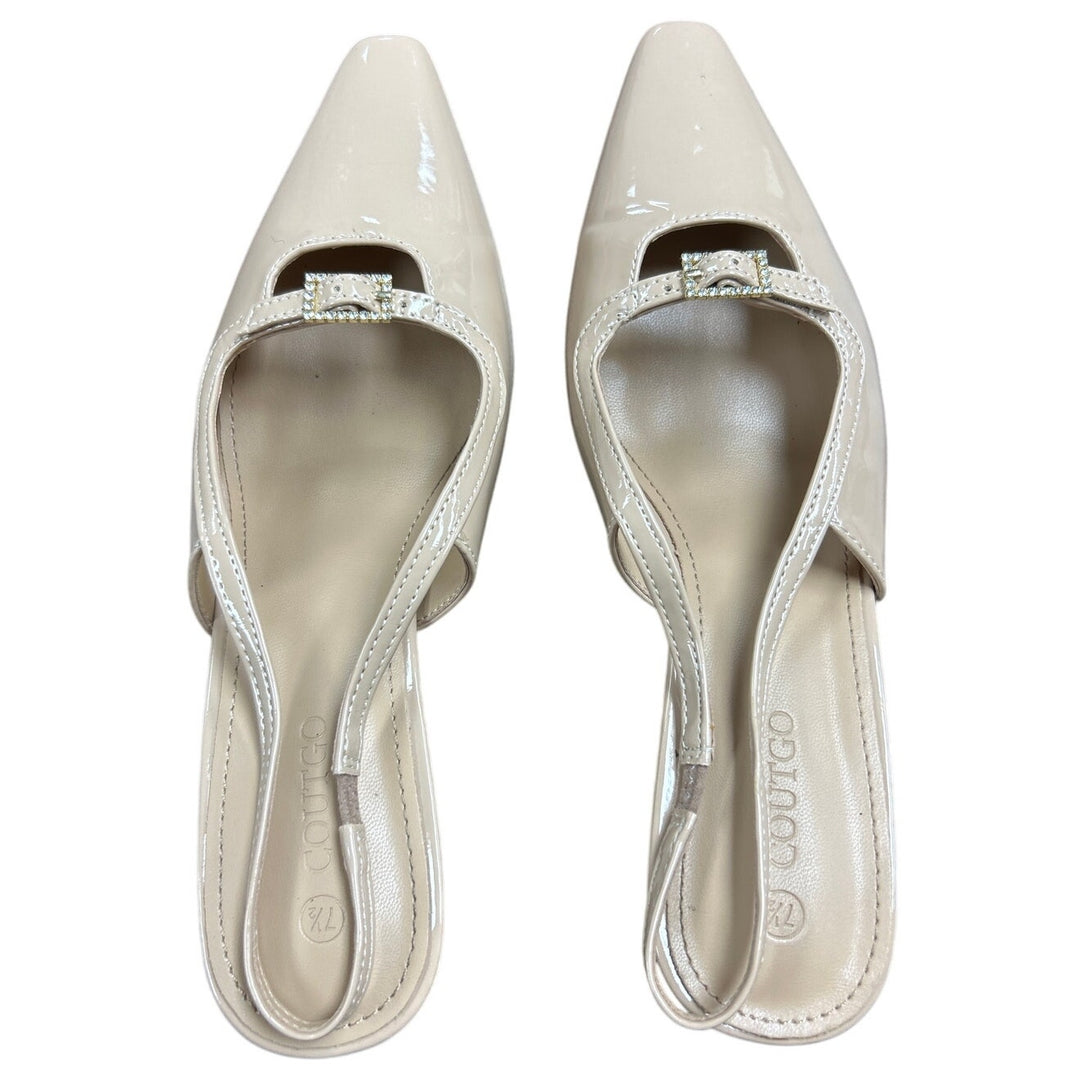 ZBY Womens Size 7.5 Tan Faux Leather Slingback 3" Heel Closed Toe Buckle Shoes