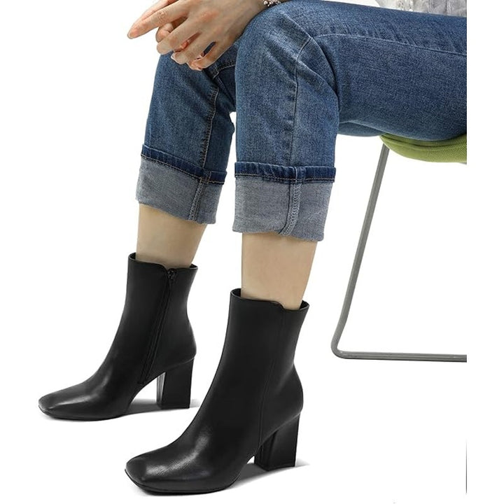 Mysoft Womens Size 6 Black 3" Heel Ankle Boots Closed Square Toe Side Zip Shoes