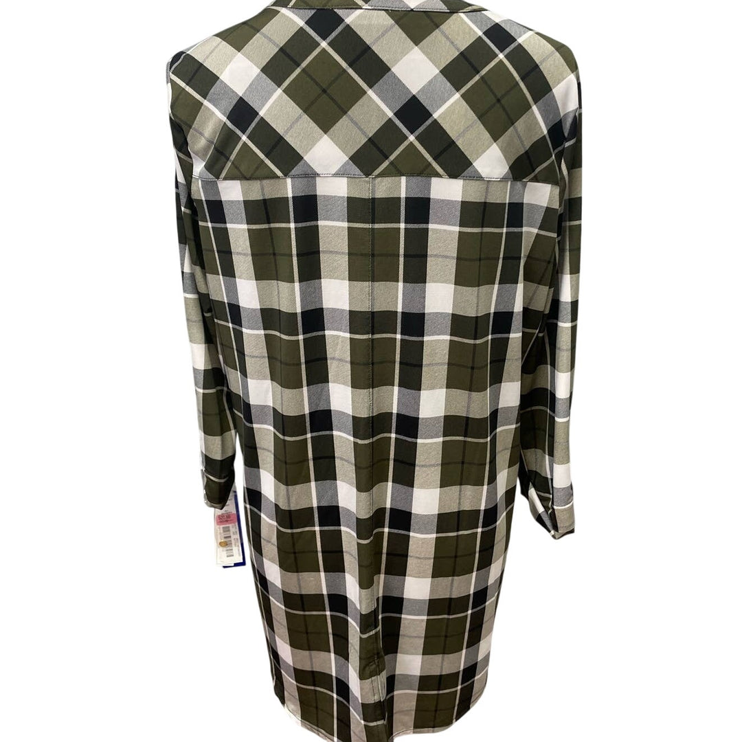 New Nygard Womens Medium Long Sleeve Plaid Henley Polyester Blend Shirt Top