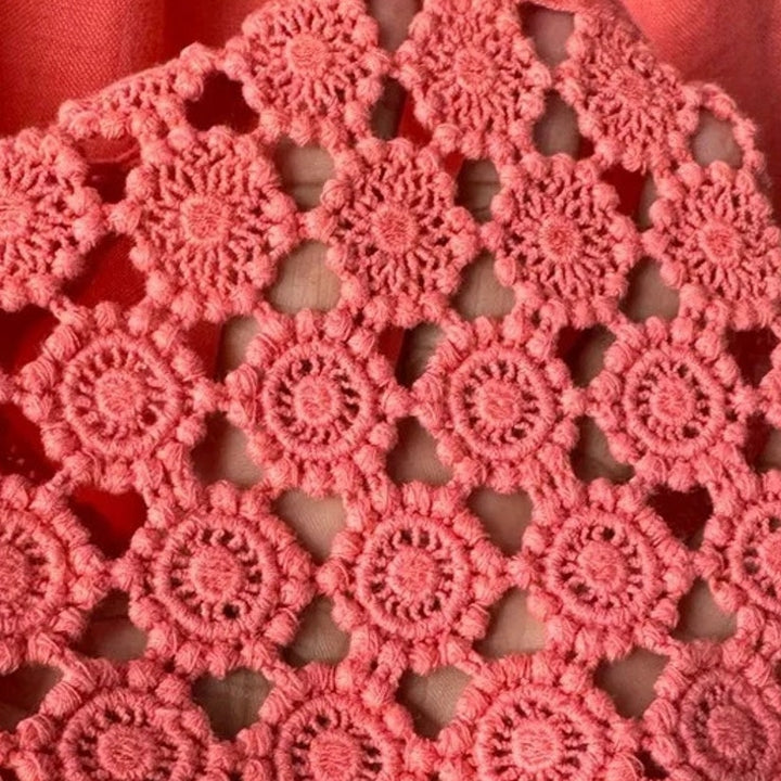 Charter Club Womens 2X Pink Linen Long Sleeve Crew Neck Floral Lace Trim Top