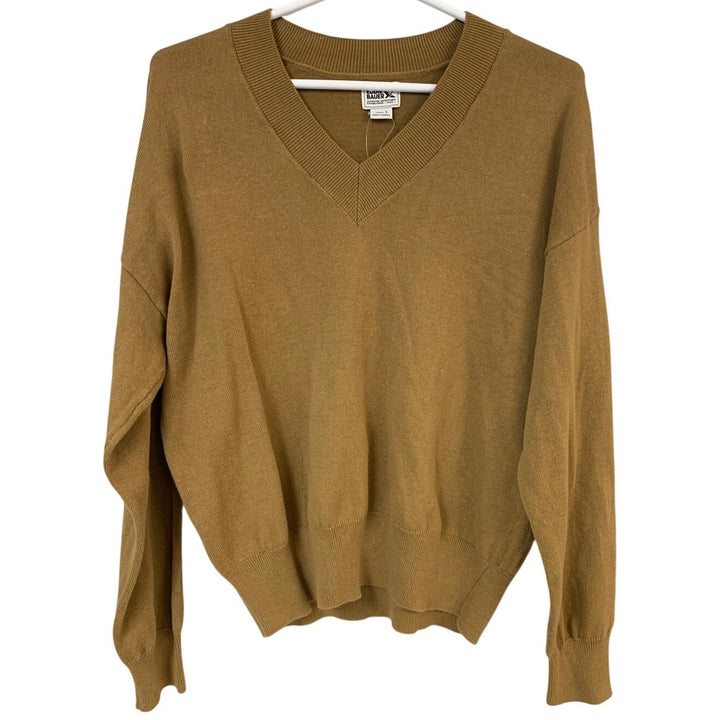 New Eddie Bauer Womens Camel Brown 100% Cotton Everyday V-Neck Pullover Sweater