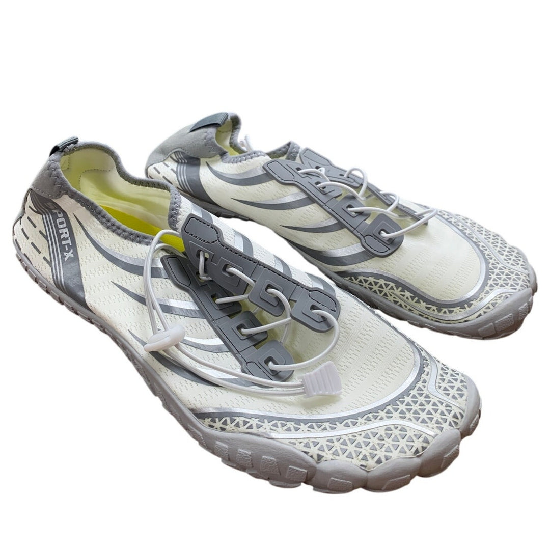 Mens Size 10.5 Silver White Lace Up Quick Dry Barefoot Water Swimming Shoes