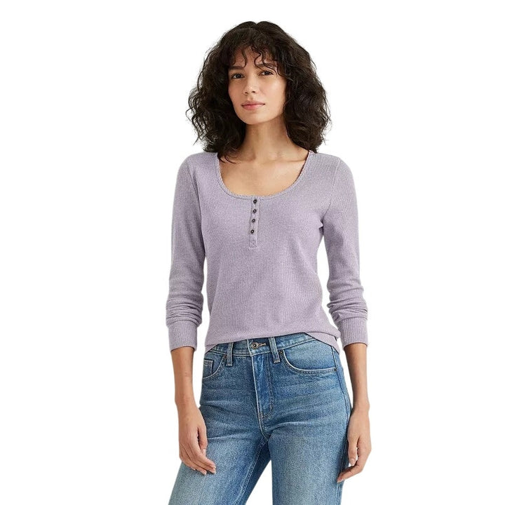 New Eddie Bauer Womens XXL Iris Purple Infinity Long Sleeve Thermal Henley Top