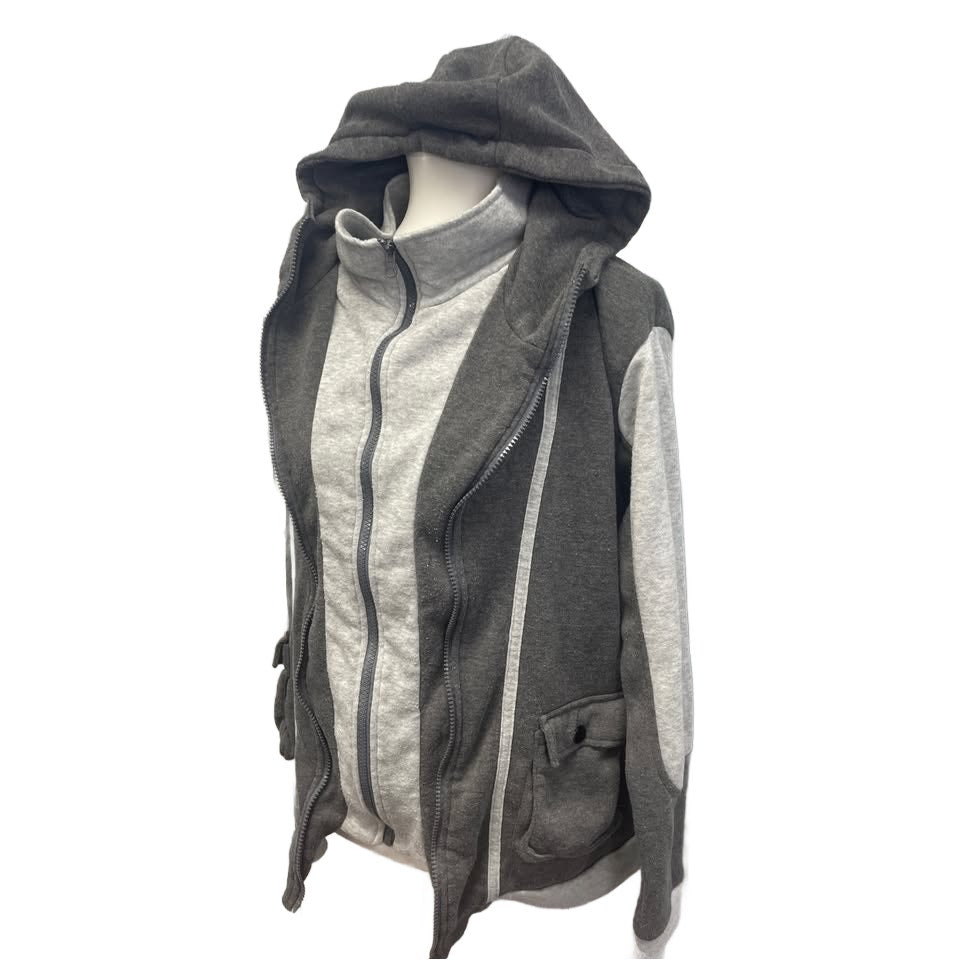 Hand Printed Upcycled Womens XL Send Warm Wishes I Am Always Cold Zip Up Hoodie