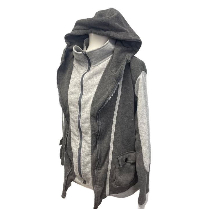 Hand Printed Upcycled Womens XL Send Warm Wishes I Am Always Cold Zip Up Hoodie