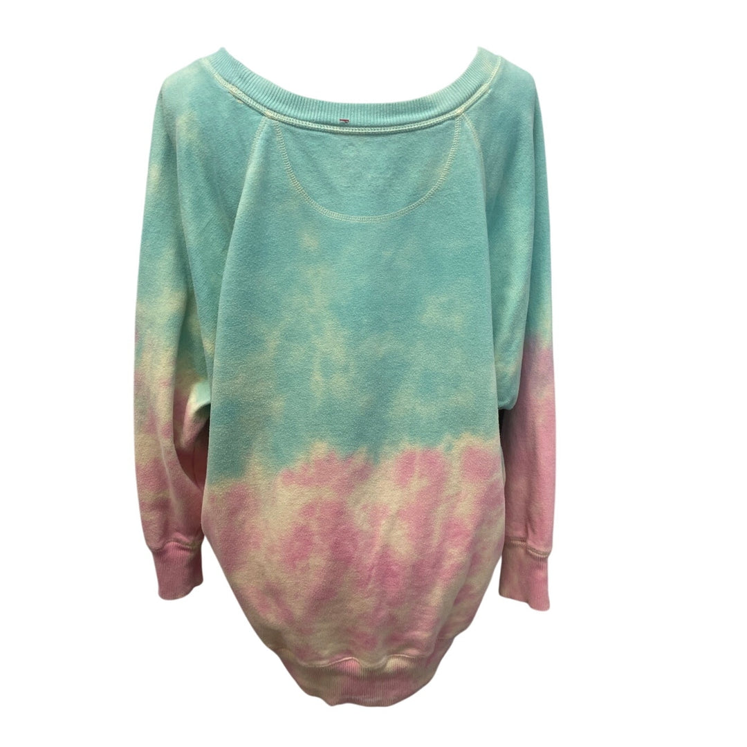 Hand Printed Upcycled Womens Large Hydrangea Tye Dyed Long Sleeve Sweatshirt
