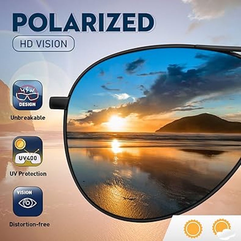 New Phikttu Black Mens Retro Aviator Polarized Lens Metal Frame UV Sunglasses