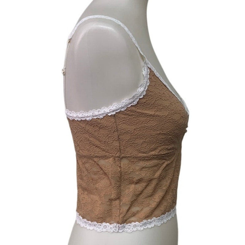 New American Eagle Womens Small Tan Vintage Lace Cami Bra Adustable Straps