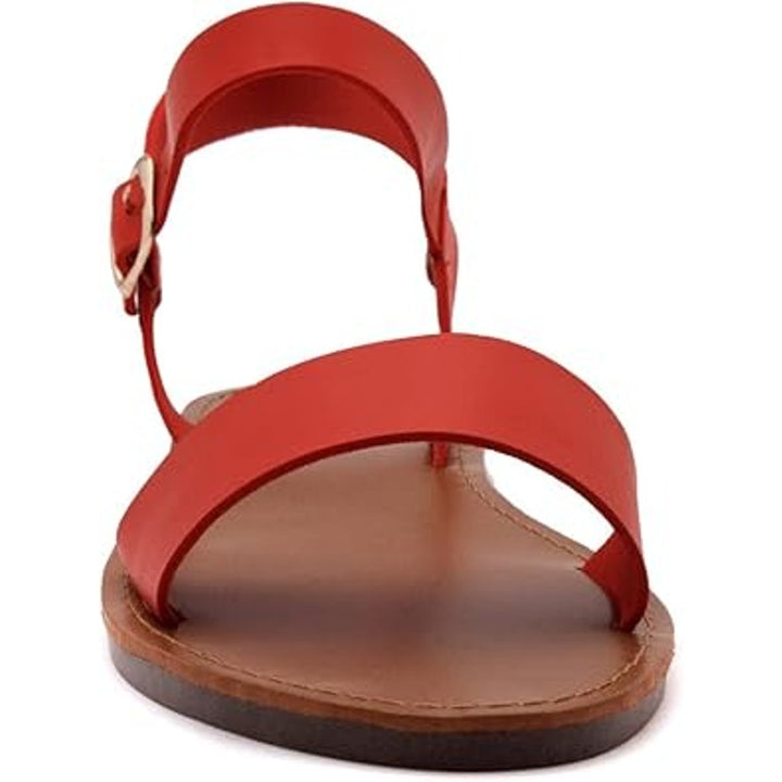 New Herstyle Womens Size 6.5 Red Flat Sandals Open Toe Ankle Strap Shoes