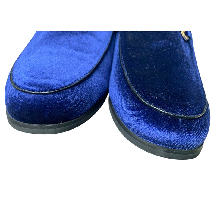 LCQL Mens Size 14 Blue Velvet Gold Accent Luxury Slide On Loafer Formal Shoes