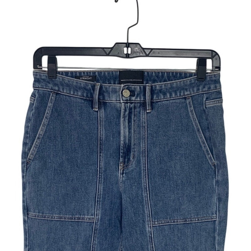 WHBM Womens Size 10 High Rise Med Wash Straight Leg Denim Blue Jeans w Pockets