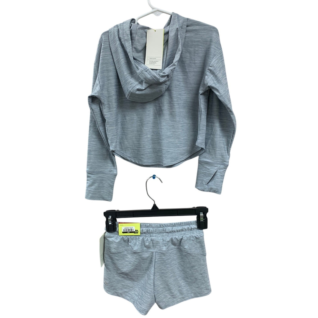 New All In Motion Girls XS (4/5) Elastic Waist Shorts Althletic Hoodie 2PC Set