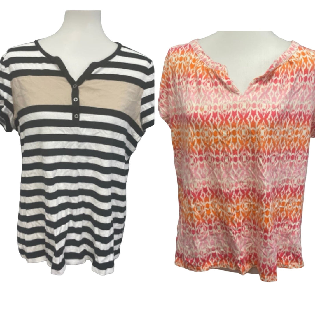 Lot of 2 Croft &amp; Barrow St Johns Bay Womens XL Short Sleeve Cotton Blend Tops