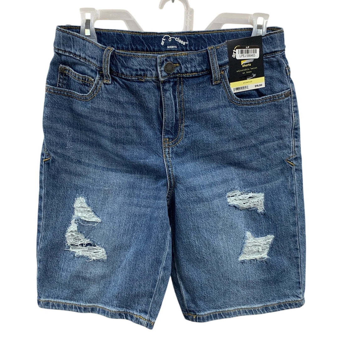 New Art Class Kids Medium Adjustable Waist Distressed At Knee Denim Jean Shorts