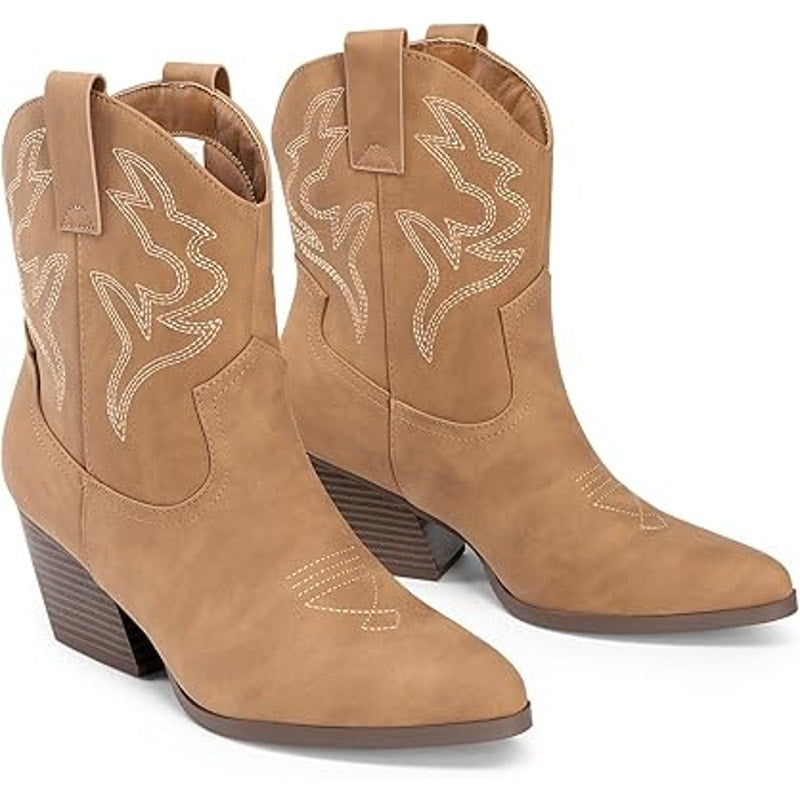 Dream Pairs Womens Size 9 Brown Faux Leather 3" Heel Ankle Cowboy Boots Shoes