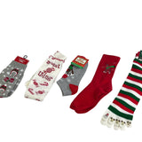 5 New NWT Womens Holiday Christmas Reindeer Peppermint Santa Glitter Socks