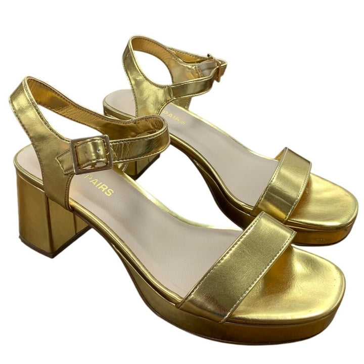 Dream Pairs Womens Size 8 Shiny Gold 3" Platform Chunky Heel Open Toe Shoes
