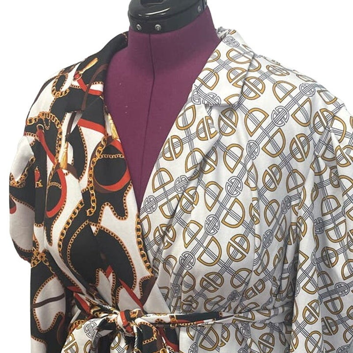 Ashley Stewart Womens Plus Size 26/28 Long Sleeve Chain Design Wrap Dress