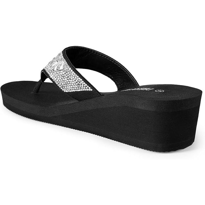 Dream Pairs Womens Size 7 Black Silver Rhinestone Platform Flip Flop Sandals