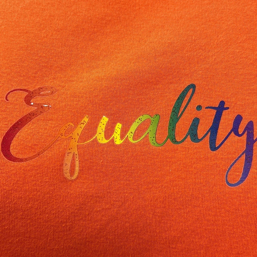 Hand Printed Womens 3X Upcycled June Pride Month Rainbow Equality Crew Neck Tee
