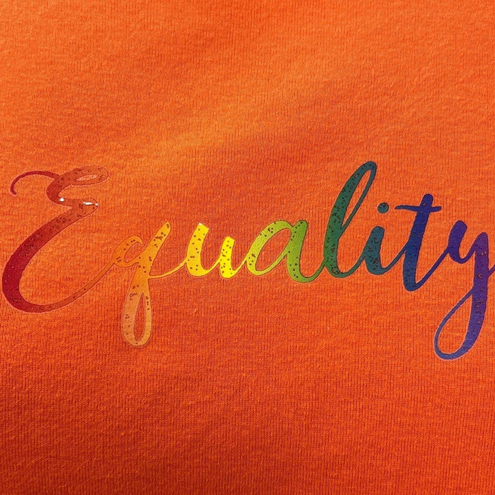 Hand Printed Womens 3X Upcycled June Pride Month Rainbow Equality Crew Neck Tee
