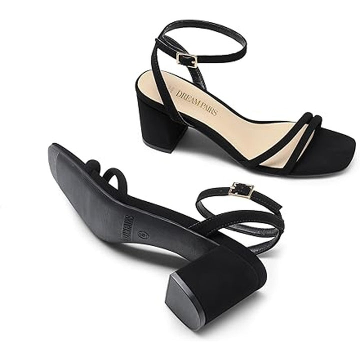 Dream Pairs Womens Size 6.5 Black 2.5" Chunky Strappy Open Toe Heel Sandals