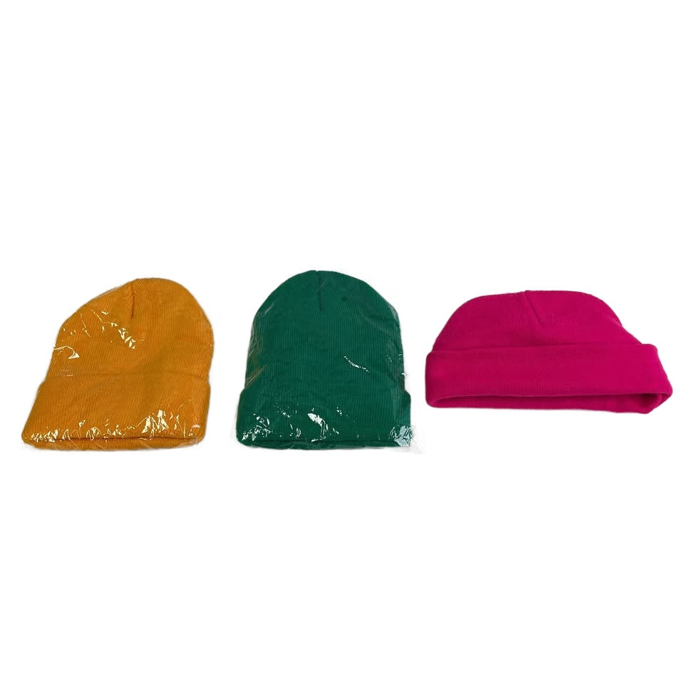 Lot of 3 Child Pink Yellow Green Basic Acrylic Nylon Warm Winter Sock Hats