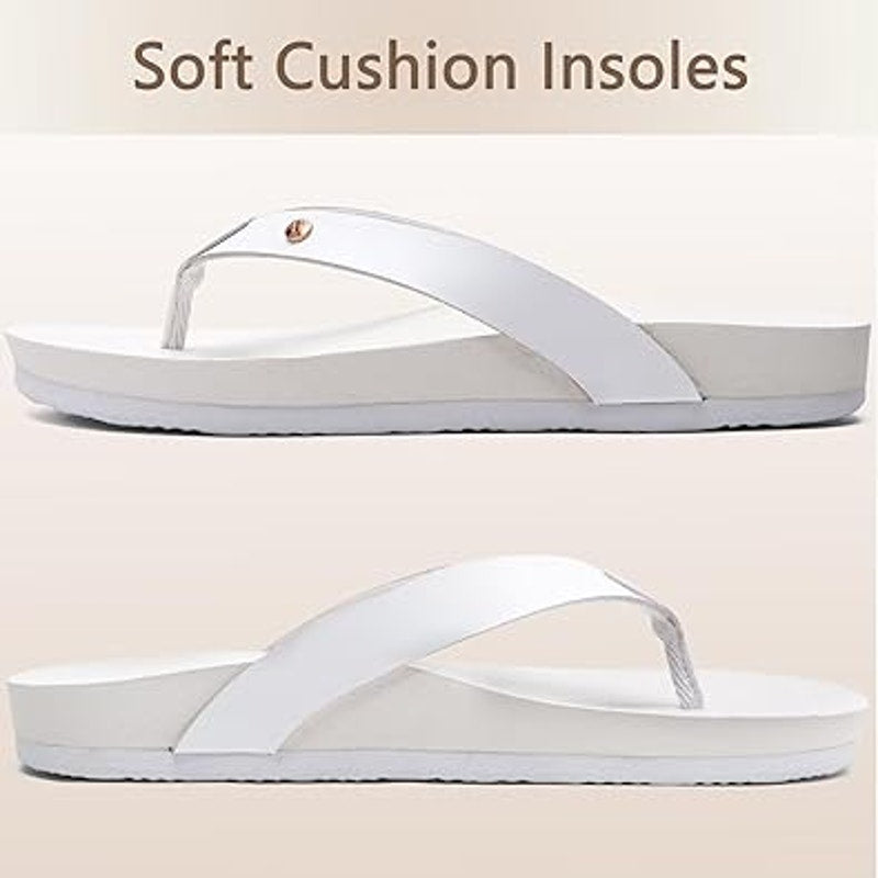 Oncai Womens Size 6 White Flip Flops Sandals Non Slip Arch Support Shoes