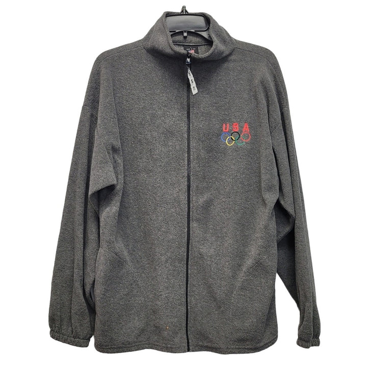 USA Olympics Mens Large 100% Polyester Made in USA Full Zip Long Sleeve Jacket