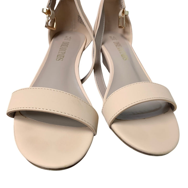 Dream Pairs Womens Size 7.5 Tan Open Toe 2" Low Wedge Ankle Strap Sandal Shoes