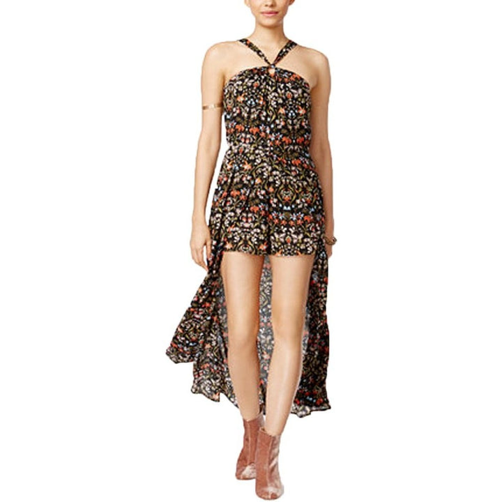 New Material Girl Juniors Large Thin Strap Floral Back Zip Maxi Overlay Romper