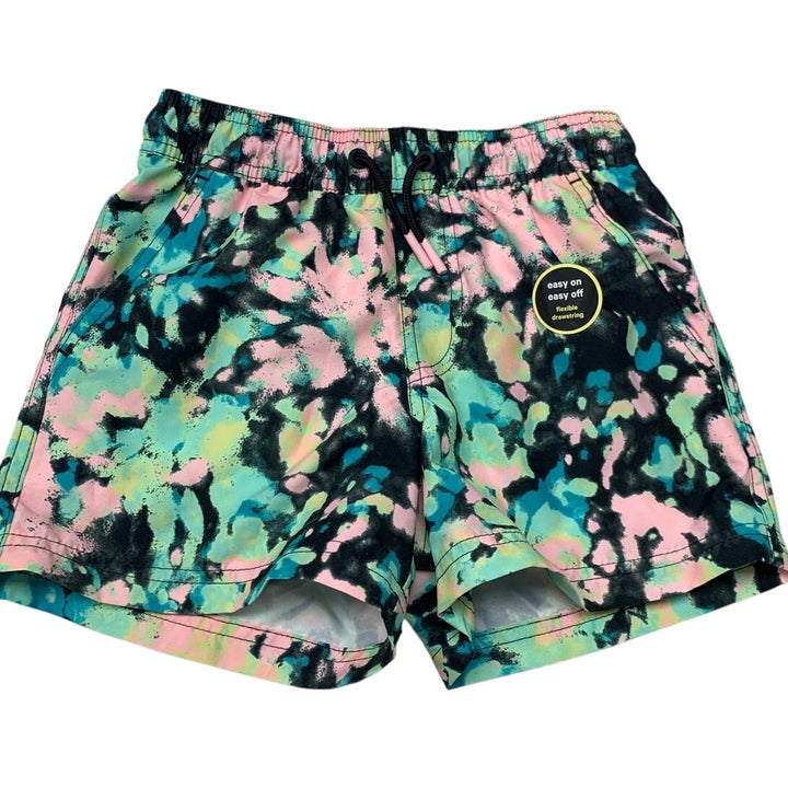 2 New Art Class Boys Medium Green Pink Black Drawstring Waist UPF 50 Swim Trunks