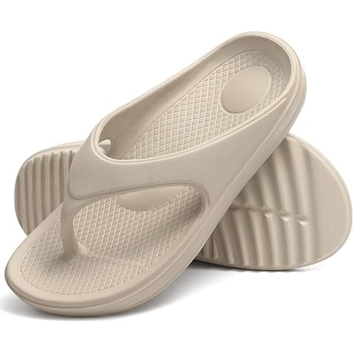 New Shevalues Womens 6.5 Tan Slide On Thong Arch Support Sandal Shoes