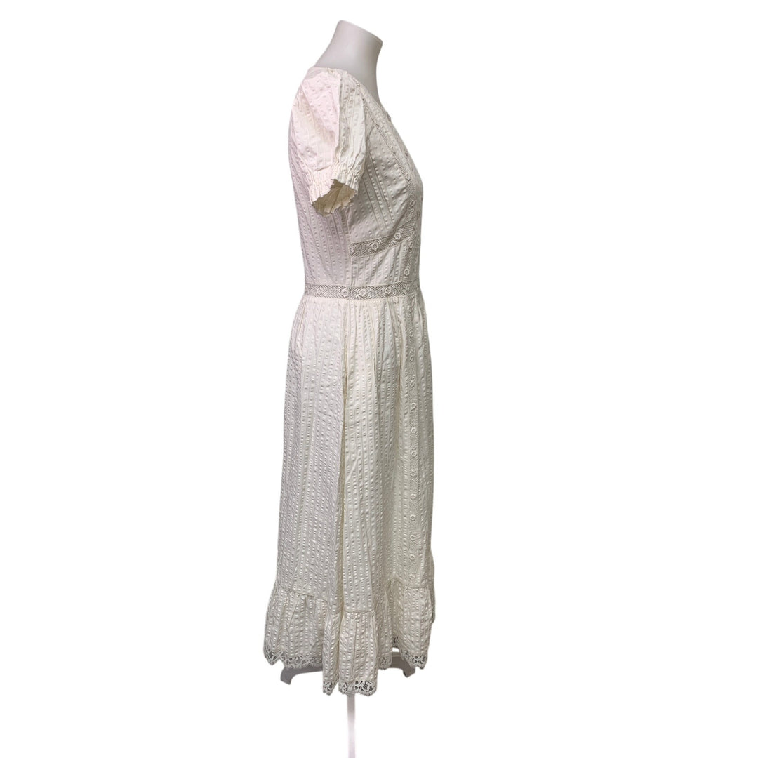 New Aerie Womens Small White Front Button Floral Lace Short Sleeve Dress
