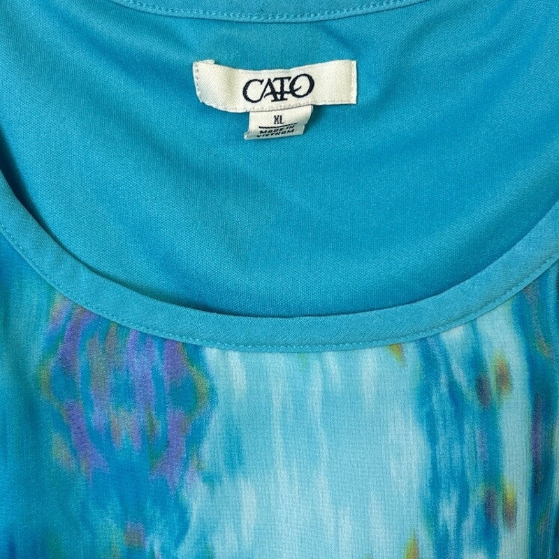 Cato Womens XL Blue Purple Watercolor Lined Sleeveless Scoop Neck A Line Dress