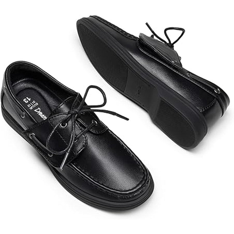 New Dream Pairs Little Boys Size 11 Black Faux Leather Slip On Dressy Boat Shoes