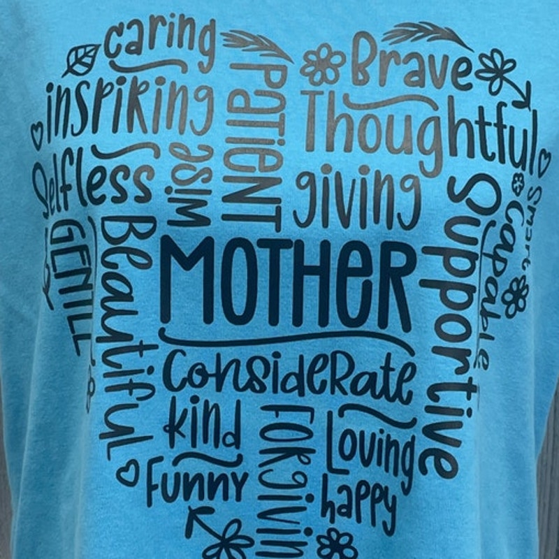 Hand Printed Upcycled Womens XXL Mothers Day Love Caring Happy Forgiving Tee