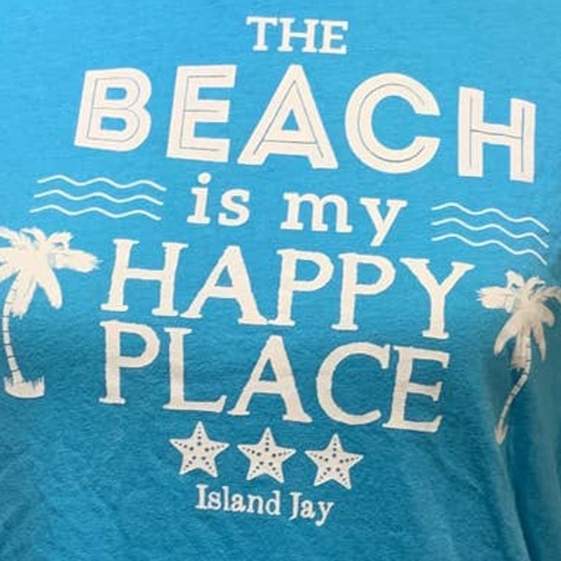 Live and Tell Ladies Medium Short Sleeve Beach Happy Place Island Jay Tee