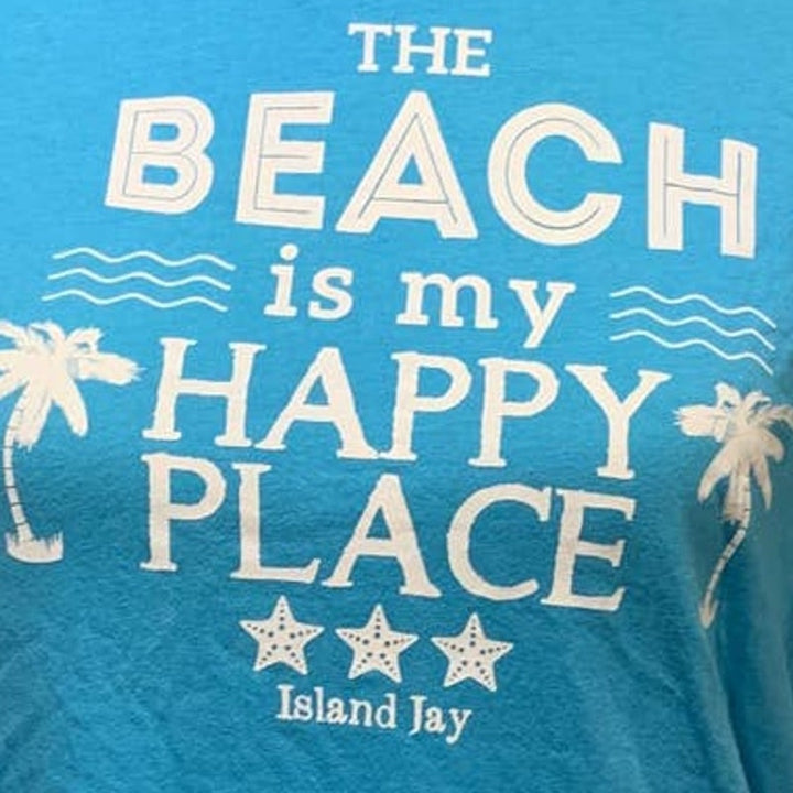 Live and Tell Ladies Medium Short Sleeve Beach Happy Place Island Jay Tee