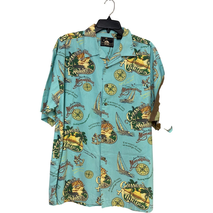 Lot of 2 Margaritaville Joe Marlin Mens Large Blue Short Sleeve Button Up Shirts