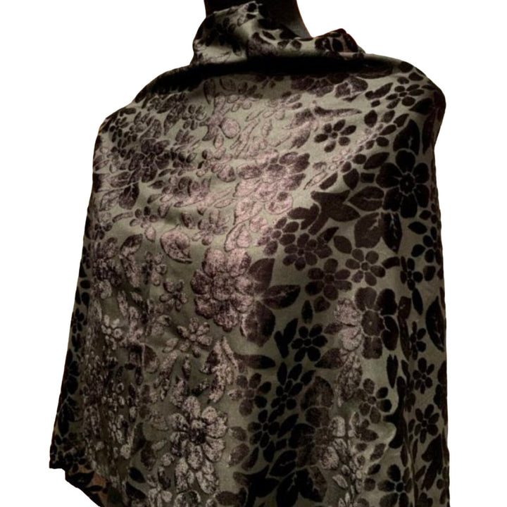 Handmade Upcycled Black Floral Flocked Lightweight Shimmery Flowers Poncho