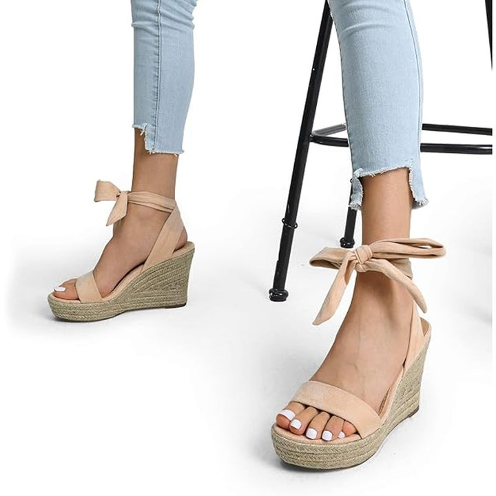 Dream Pairs Womens Size 9 Tan Faux Suede Open Toe 4.25" Wedge Espadrille Shoes