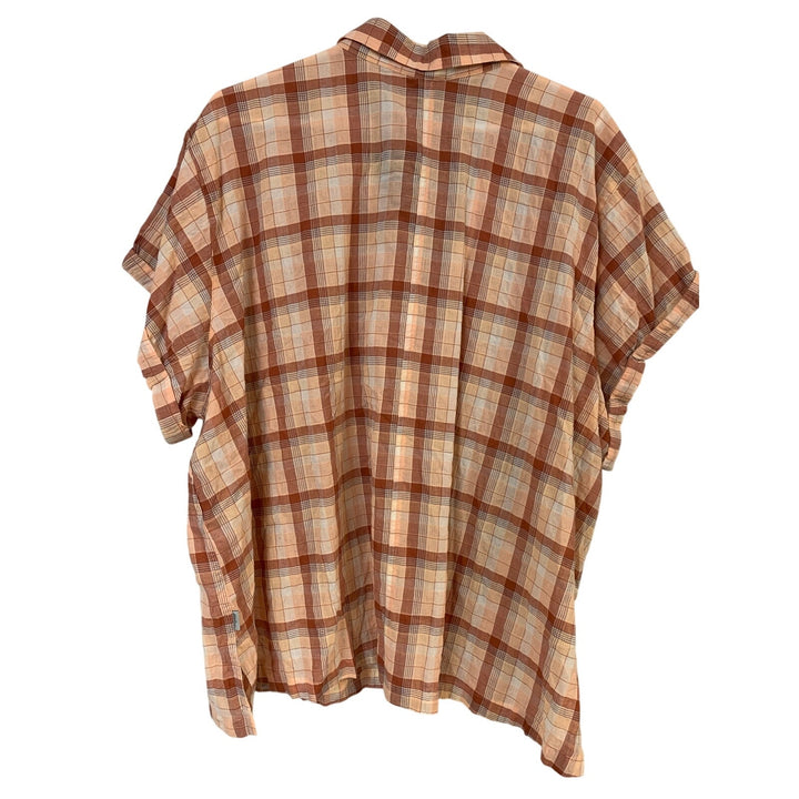 New Eddie Bauer Womens 3X Apricot Short Sleeve Packable Button Up Camp Shirt