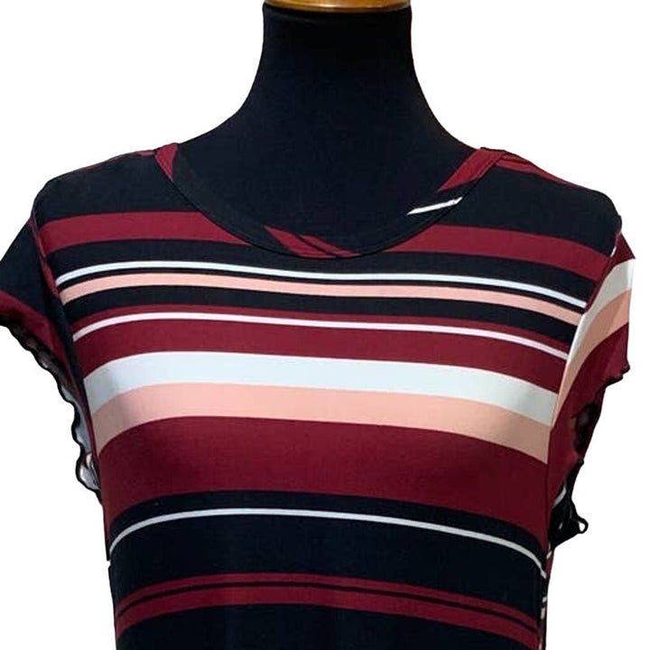 Ultra Flirt Large Super Soft Short Sleeve Stripe Stretchy Midi Lightweight Dress