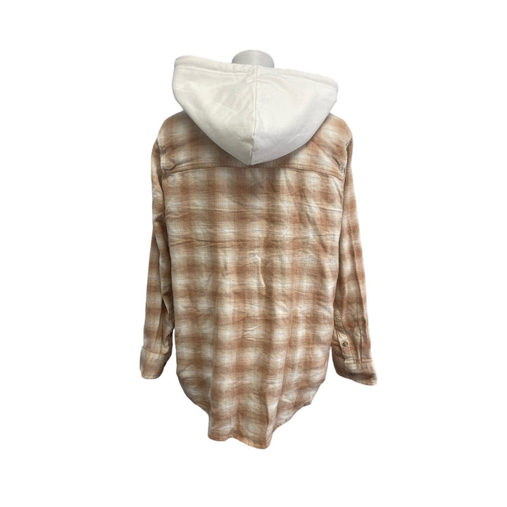 New Time and Tru Womens Small Long Sleeve Plaid Flannel Cotton Blend Hoodie