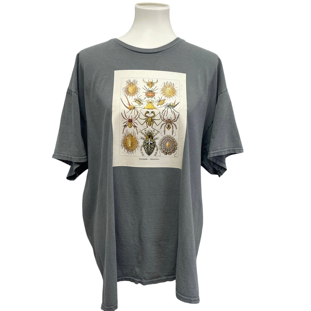 Hand Printed Upcycled Mens 2XL Vintage Book Page Arachnid Spider Crew Neck Tee