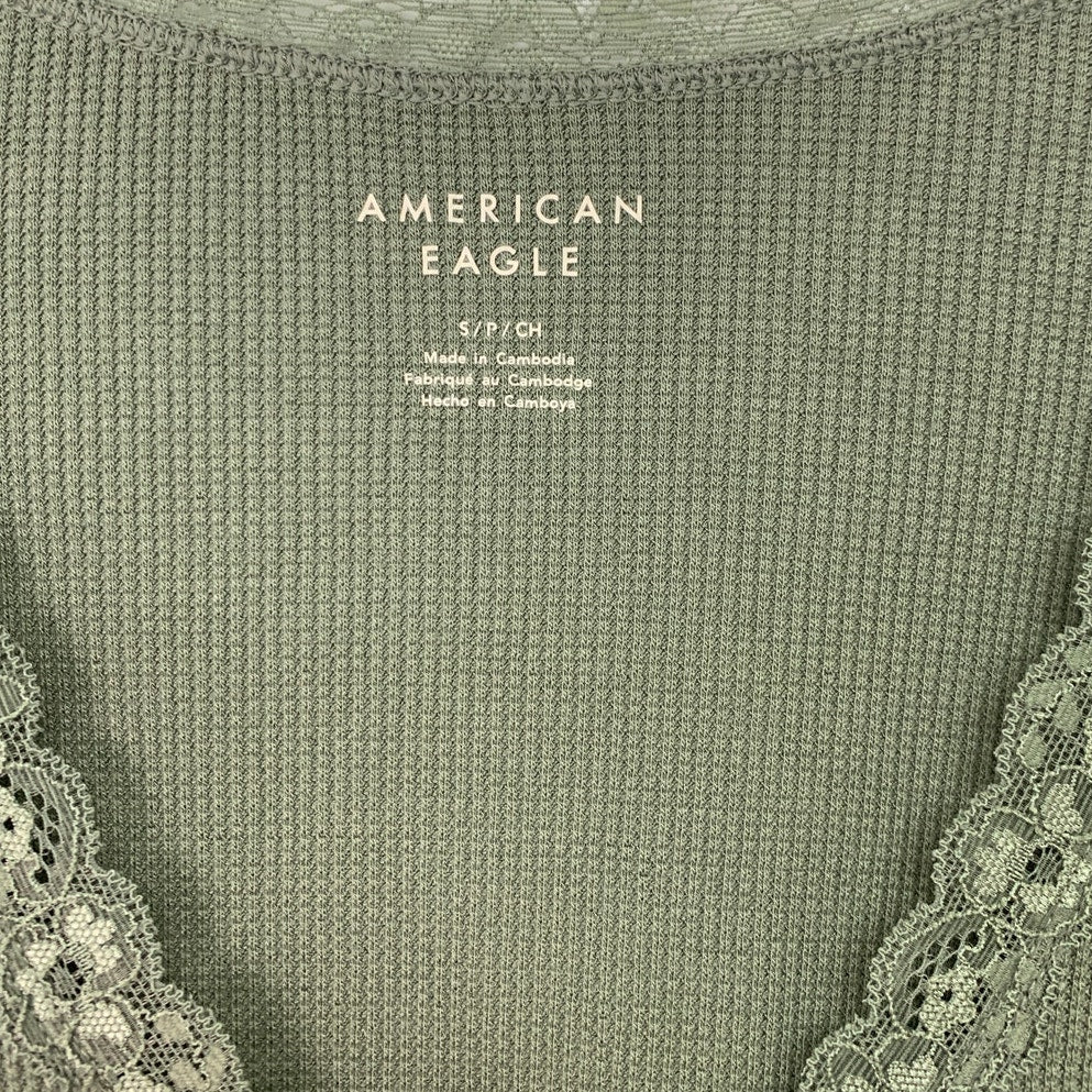 New American Eagle Womens Small Long Sleeve Waffled Lace Snap Closure Bodysuit