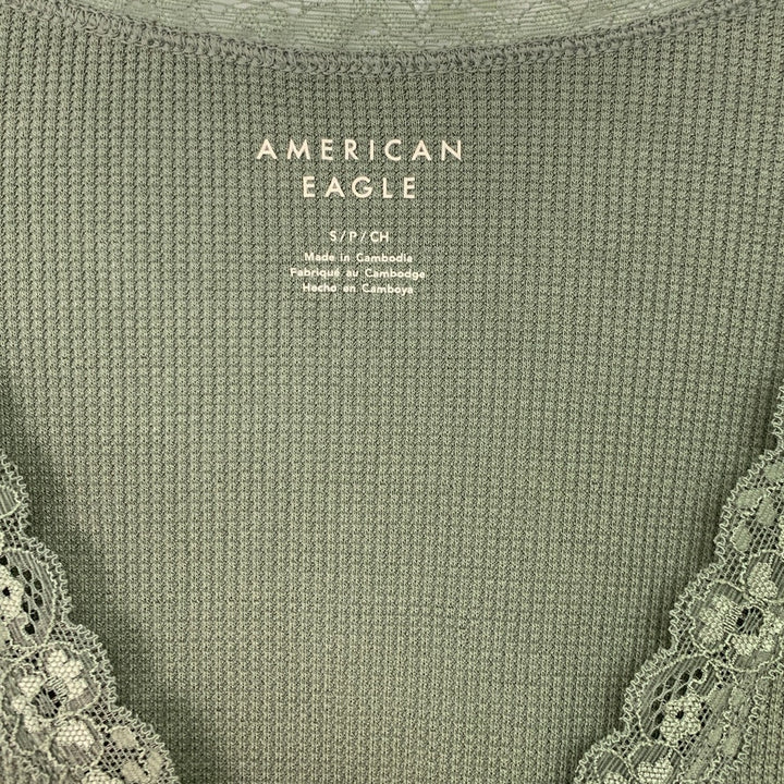 New American Eagle Womens Small Long Sleeve Waffled Lace Snap Closure Bodysuit