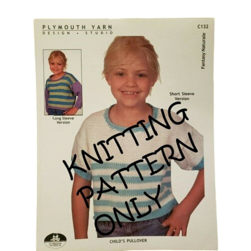 New Plymouth Yarn C132 Fantasy Naturale Childs Pullover Sweater Knitting Pattern
